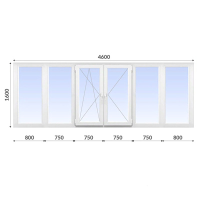 Балкон П-образный 1600x4600 Rehau 70 мм 1-камерный стеклопакет энергосберегающий