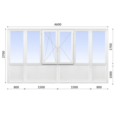 Французский балкон 2700x4600 Dexen 60 мм 2-камерный стеклопакет энергосберегающее