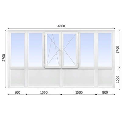 Французский балкон 2700x4600 WDS 70 мм 1-камерный стеклопакет