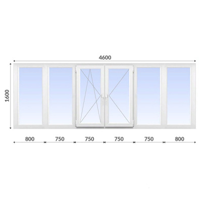 Балкон П-образный 1600x4600 WDS 70 мм 1-камерный стеклопакет энергосберегающий
