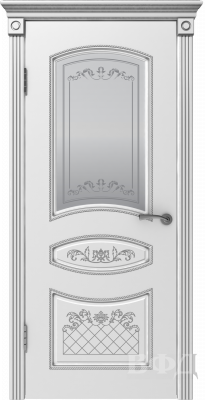 Межкомнатная дверь Адель Белая эмаль стекло патина серебро